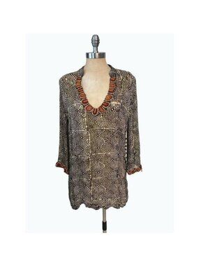 Soft Surroundings Wooden Beads trim Tunic Top Swimsuit coverup Medium
